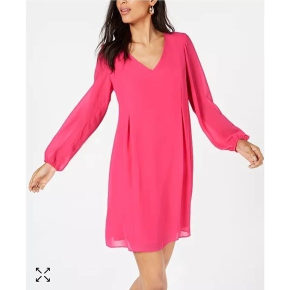 INC International Concepts Dresses & Skirts - I.N.C International Pink Women XS V Neck Mini Long Sleeve Barbie Shift Dress